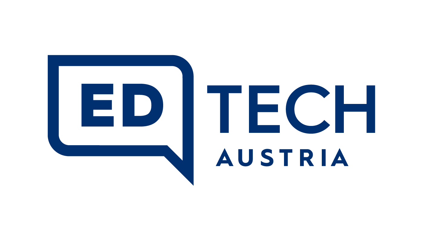 Blue-white logo from EdTech Austria, Austrian platform based in Salzburg, supporting companies with products and services of educational technology.