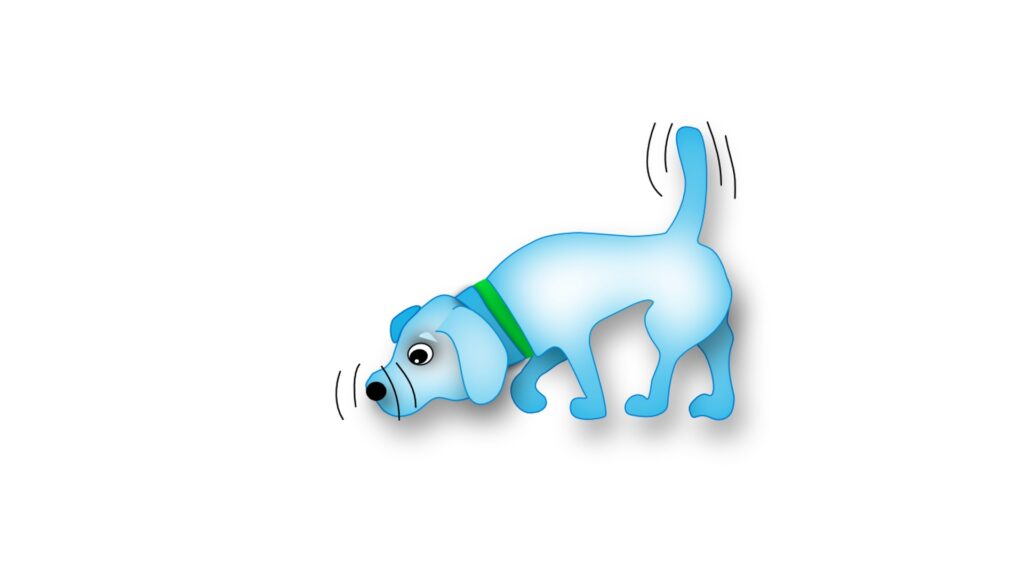 blue cartoon dog detecting skin flakes