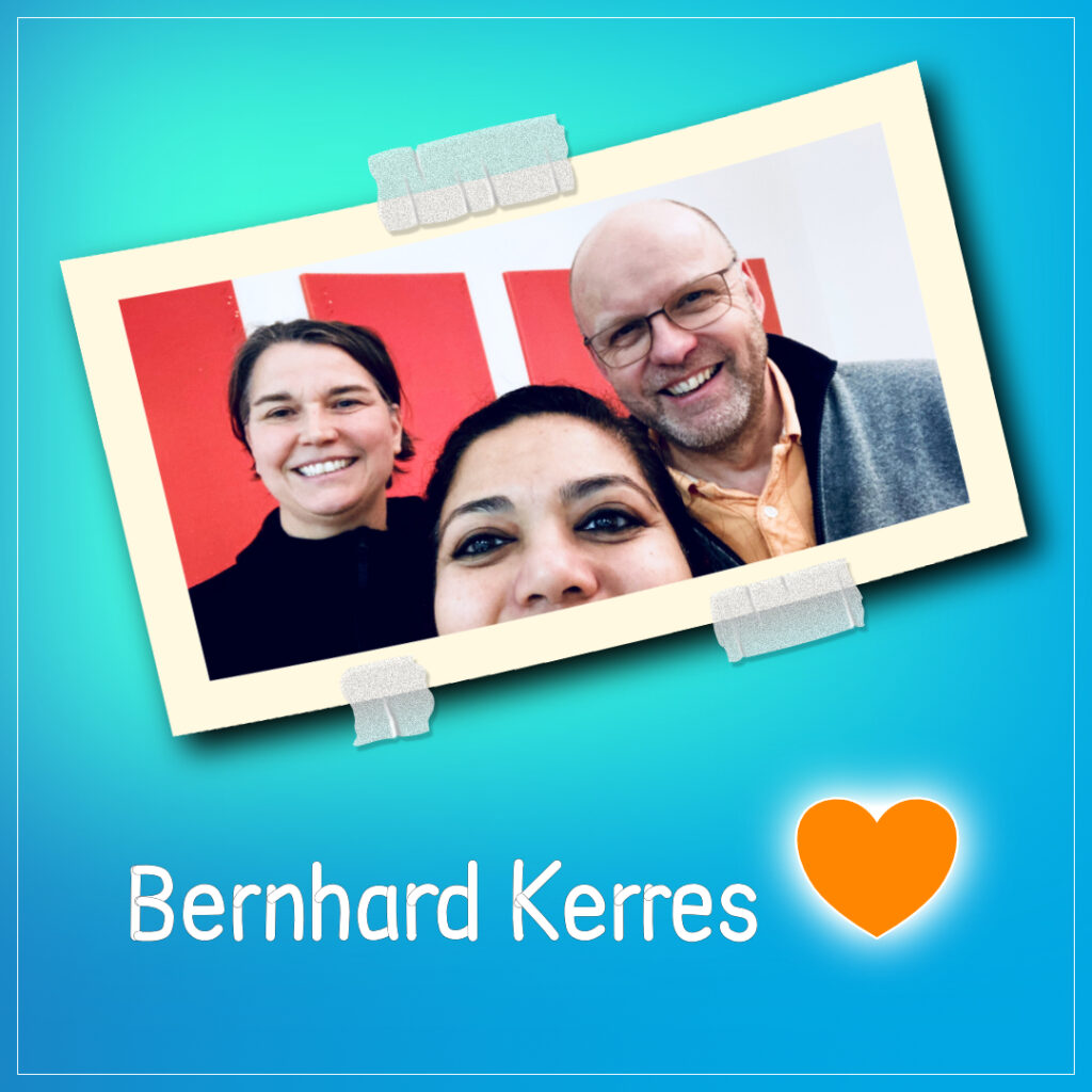 Adelheid Weidinger and Asmita Banerjee meeting Bernhard Kerres in his (orange) office at Hoher Markt, Vienna.